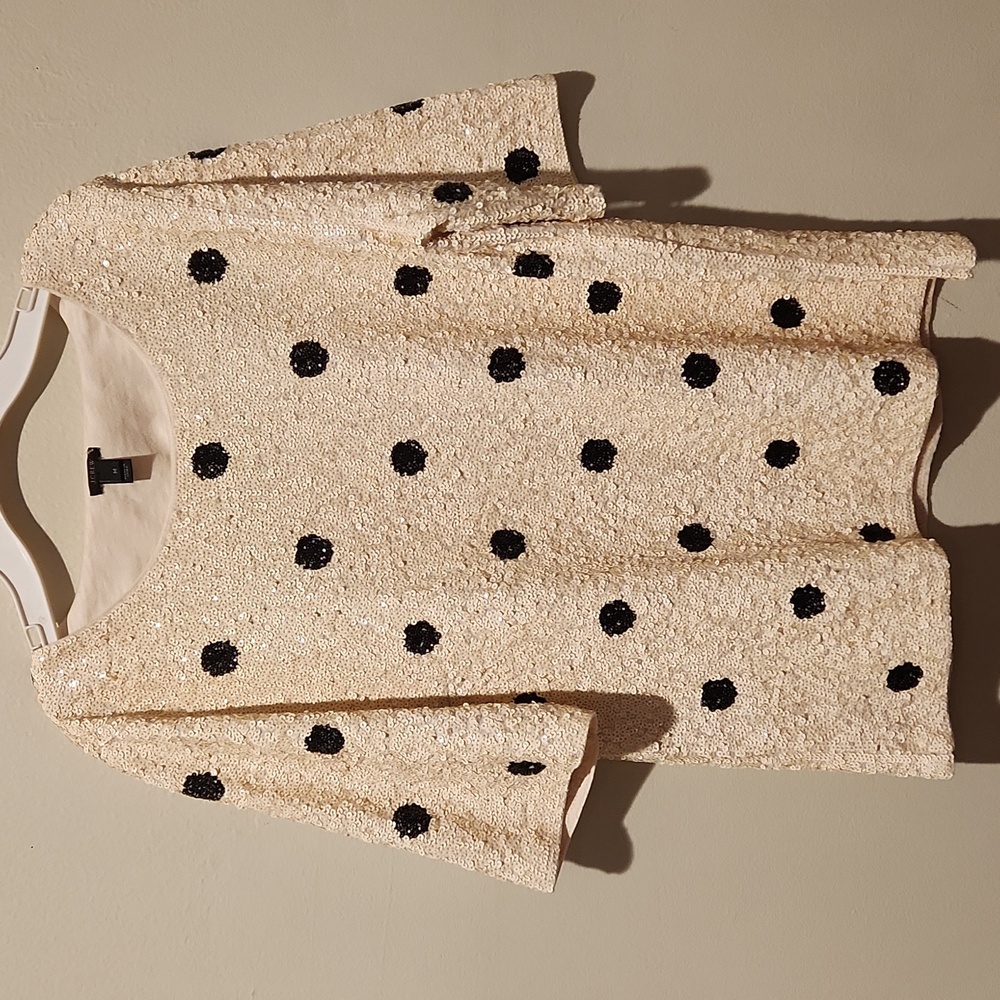 J. Crew Cream Short Sleeve Sequin Polka Dot Top
